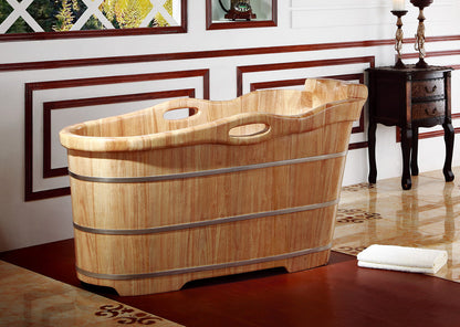 ALFI brand  AB1187 57" Free Standing Rubber Wooden Soaking Bathtub with Headrest