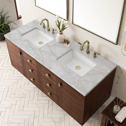 Amberly 60" Double Vanity Cabinet, Mid-Century Walnut