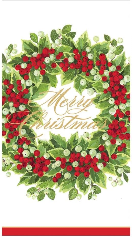 Holly And Berry Wreath Merry Christmas Guest Towel / Buffet Napkin