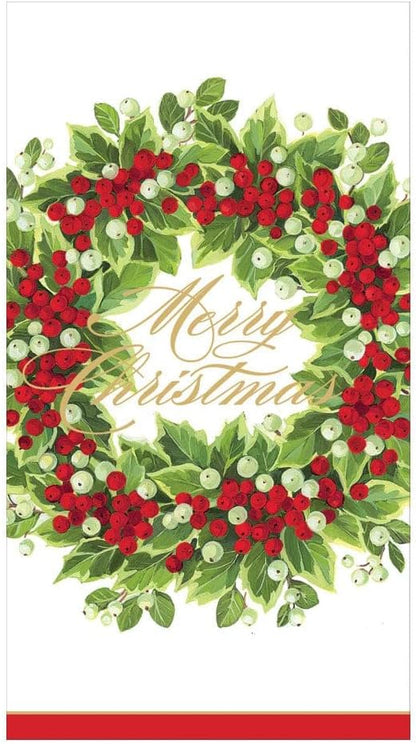 Holly And Berry Wreath Merry Christmas Guest Towel / Buffet Napkin