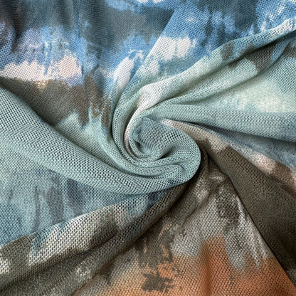 Sheer Tie Dye Mesh Kimono Cover Up