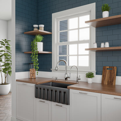 ALFI brand AB3018HS Reversible Smooth / Fluted Single Bowl Fireclay Farm Sink