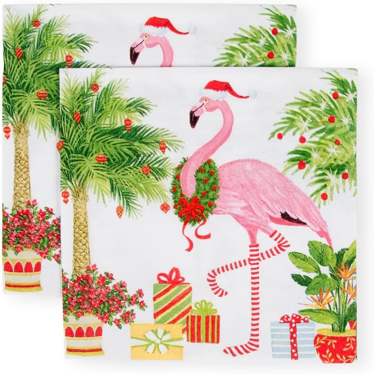 Christmas Flamingos Paper Cocktail Napkins
