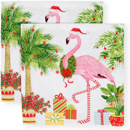 Christmas Flamingos Paper Cocktail Napkins