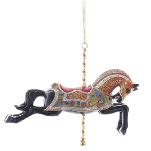 Majestic Black Carousel Horse Ornament