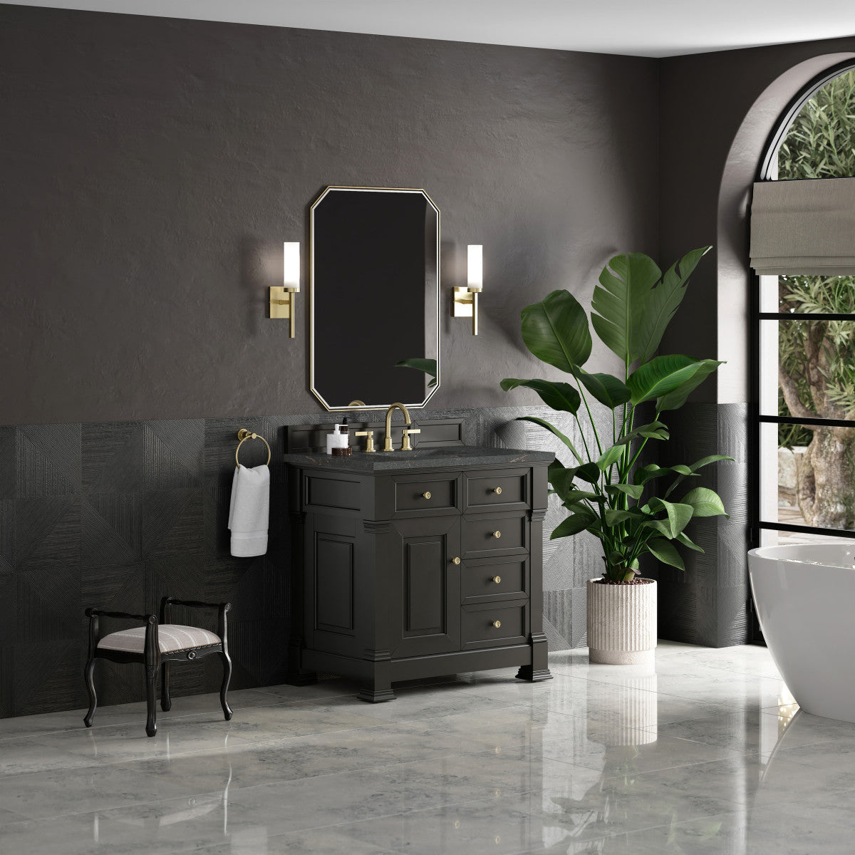 James Martin 547-V36 Brookfield 36” Single Vanity – Black Onyx / Honey Oak / Pearl Charcoal