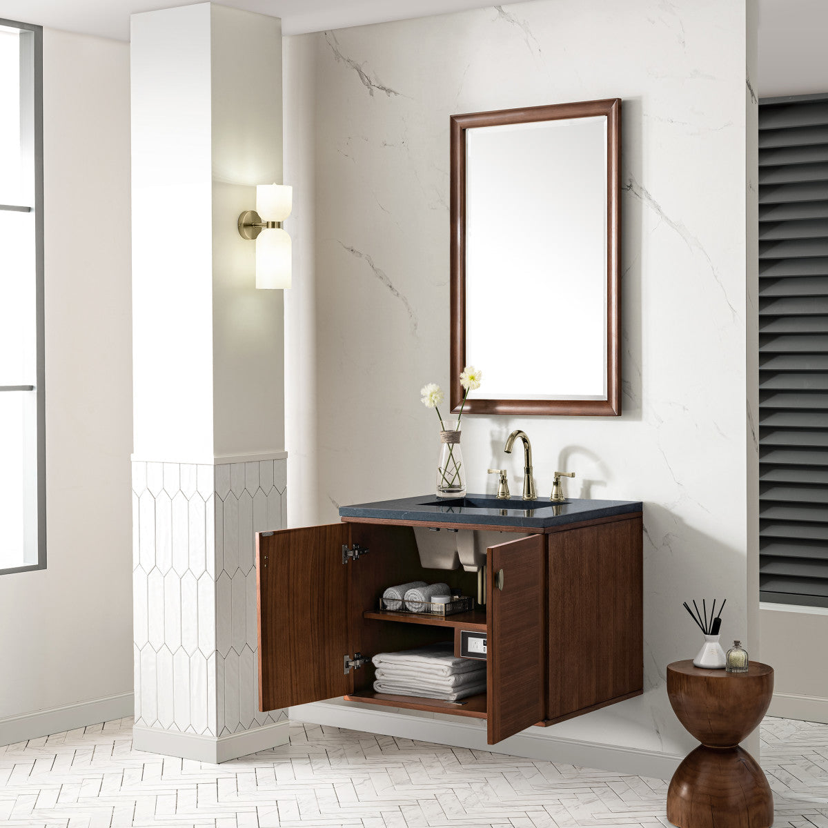 Amberly 30" Single Vanity Cabinet, Mid-Century Walnut