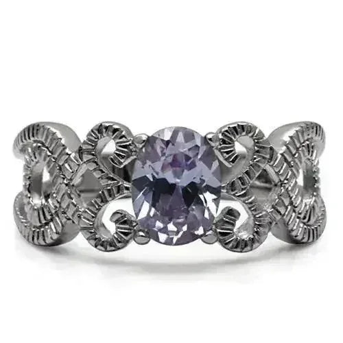 Stainless Steel Ring - Amethyst CZ & High Polish TK079 | Femstylo