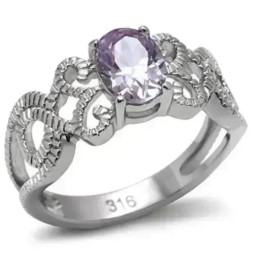 Stainless Steel Ring - Amethyst CZ & High Polish TK079 | Femstylo