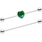 14G Green Glitter Heart Industrial Barbell 38mm Set of 2
