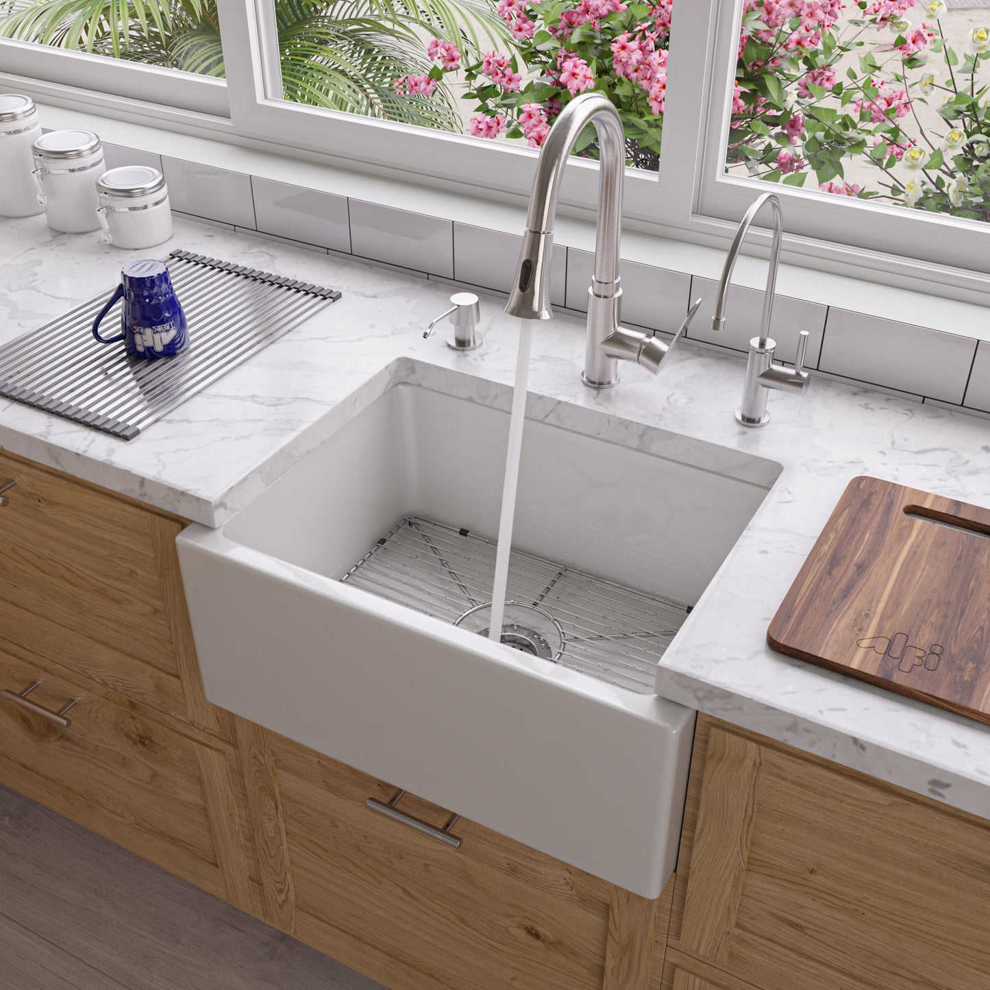ALFI brand AB2418SB Smooth Thick Wall Fireclay Single Bowl Farm Sink