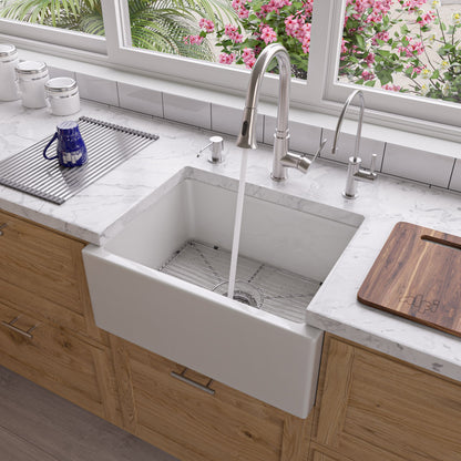 ALFI brand AB2418SB Smooth Thick Wall Fireclay Single Bowl Farm Sink