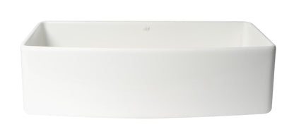 ALFI brand ABFC3620S ABFC3620S-W White Smooth Curved Apron 36" x 20" Single Bowl Fireclay Farm Sink with Grid
