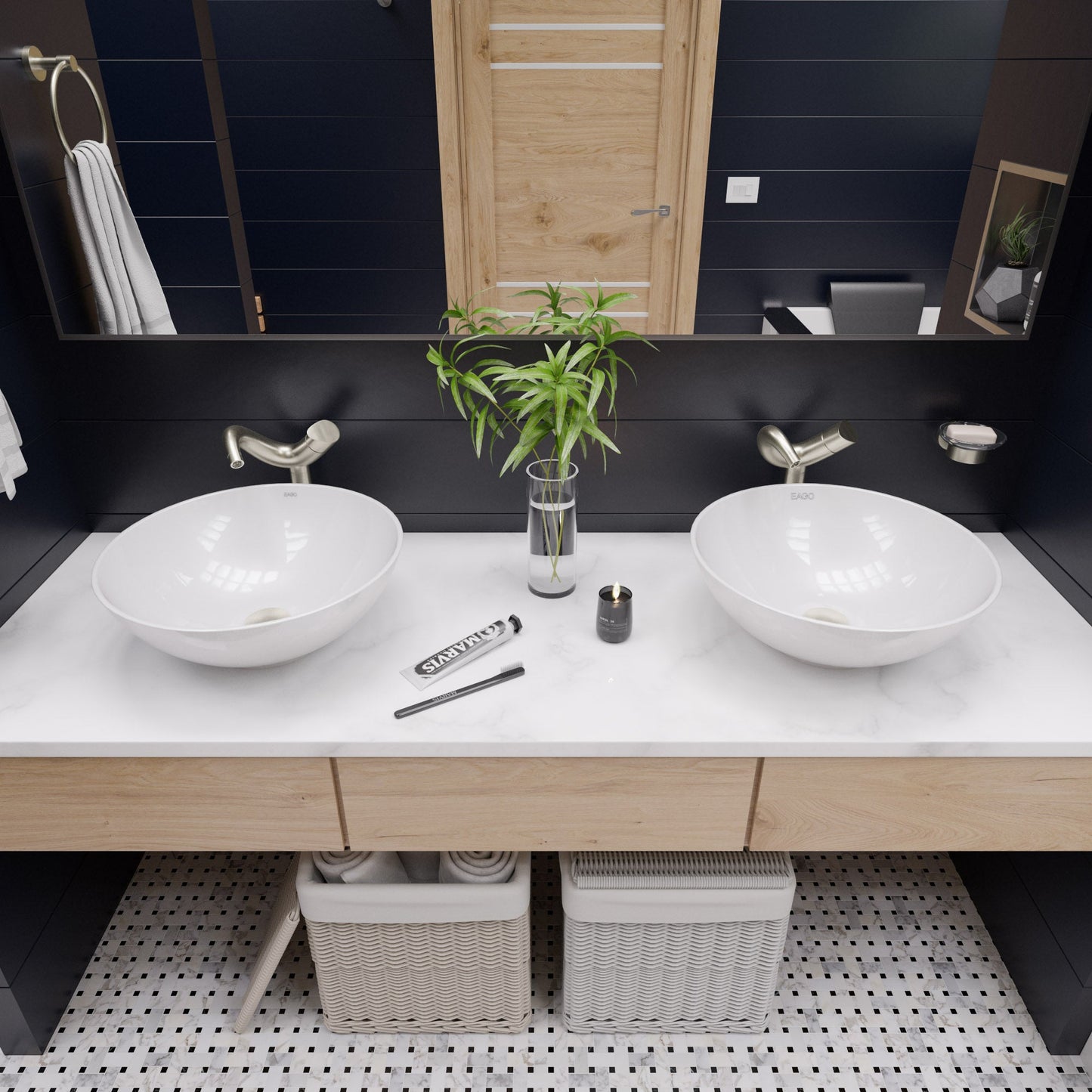 EAGO BA351  18" ROUND CERAMIC ABOVE MOUNT BATHROOM BASIN VESSEL SINK