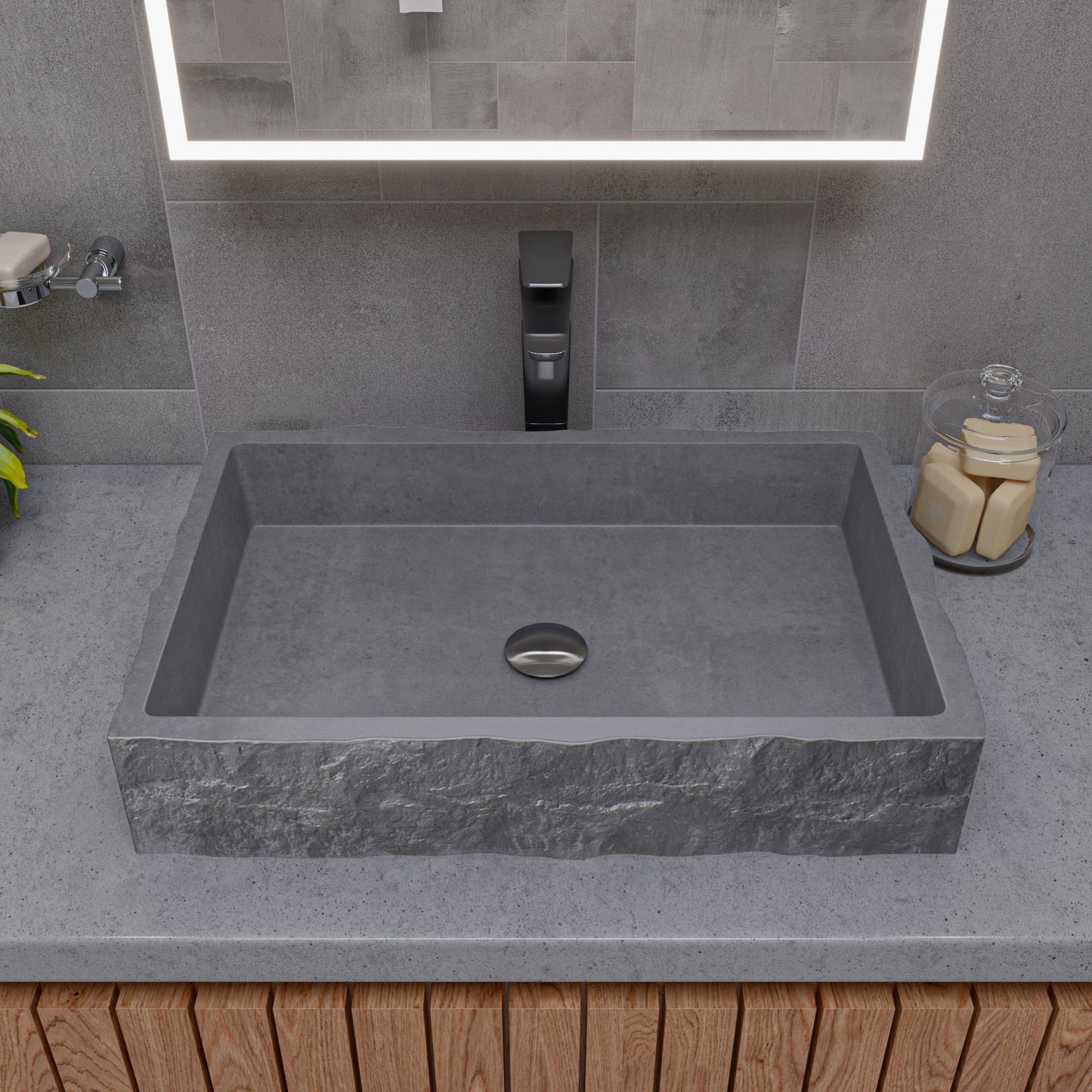 ALFI brand  ABCO24R 24" Solid Concrete Chiseled Style Rectangular Above Mount Vessel Sink