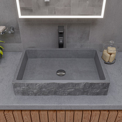 ALFI brand  ABCO24R 24" Solid Concrete Chiseled Style Rectangular Above Mount Vessel Sink