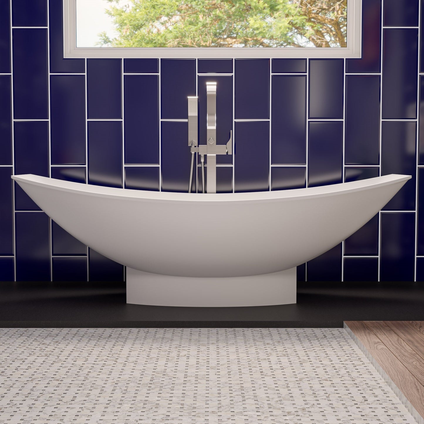 ALFI brand  AB9991 White Matte 71" Solid Surface Resin Free Standing Hammock Style Bathtub