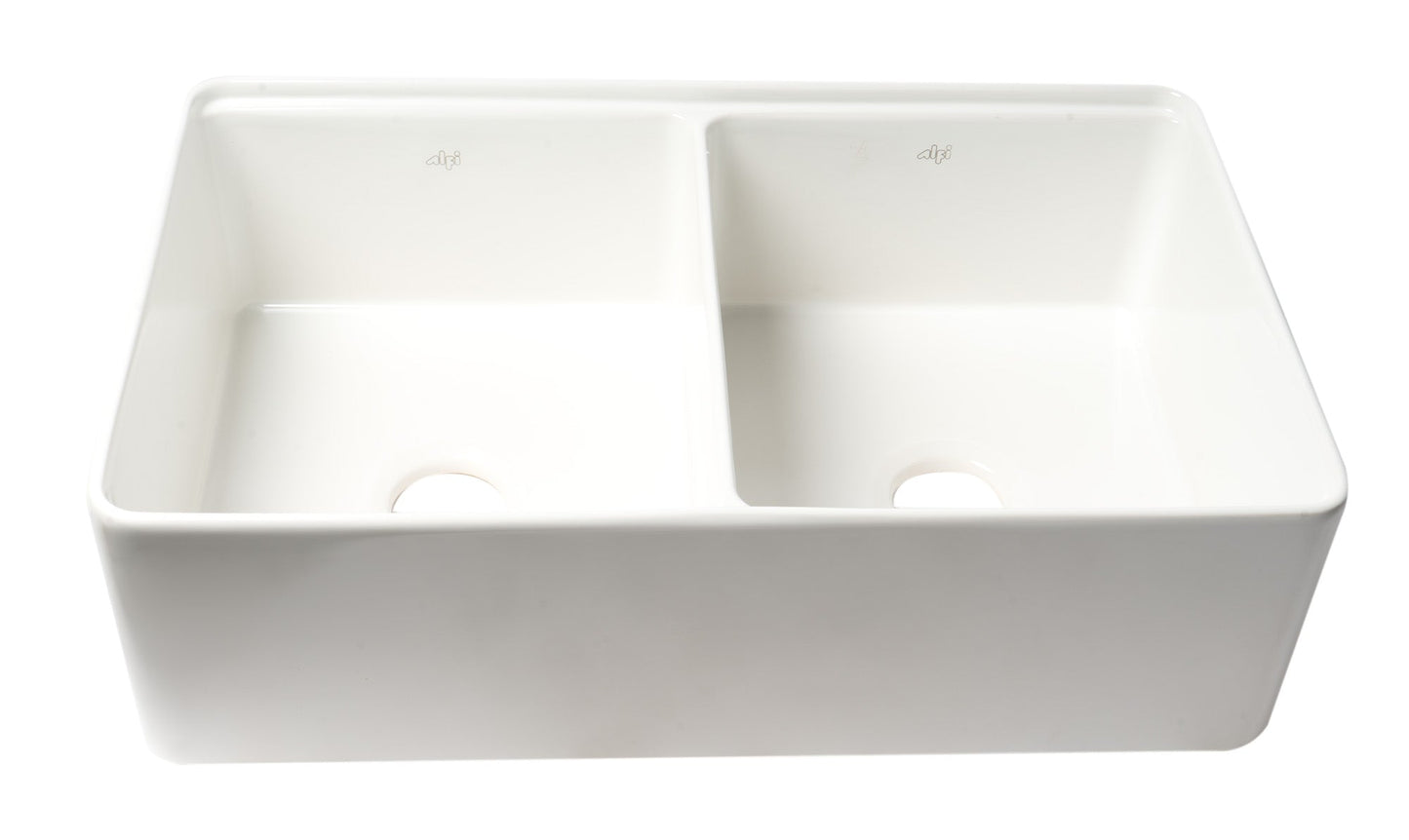 ALFI brand ABFS3320D Workstation 33" x 20" Double Bowl Step Rim Fireclay Farm Sink with Accessories