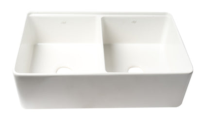 ALFI brand ABFS3320D Workstation 33" x 20" Double Bowl Step Rim Fireclay Farm Sink with Accessories