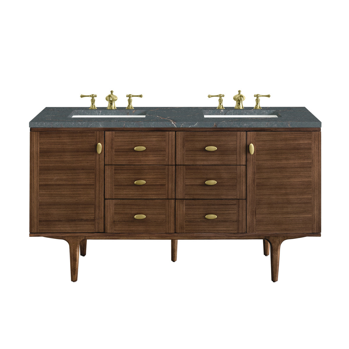 Amberly 60" Double Vanity Cabinet, Mid-Century Walnut
