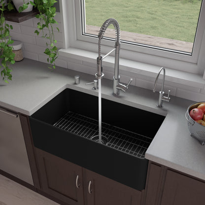 ALFI brand ABF3318S Smooth Apron 33" x 18" Single Bowl Fireclay Farm Sink