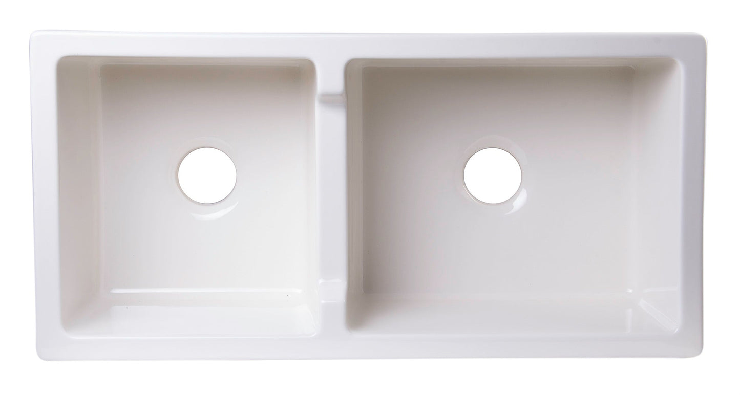 ALFI brand AB3618DB Smooth Apron Thick Wall Fireclay Double Bowl Farm Sink
