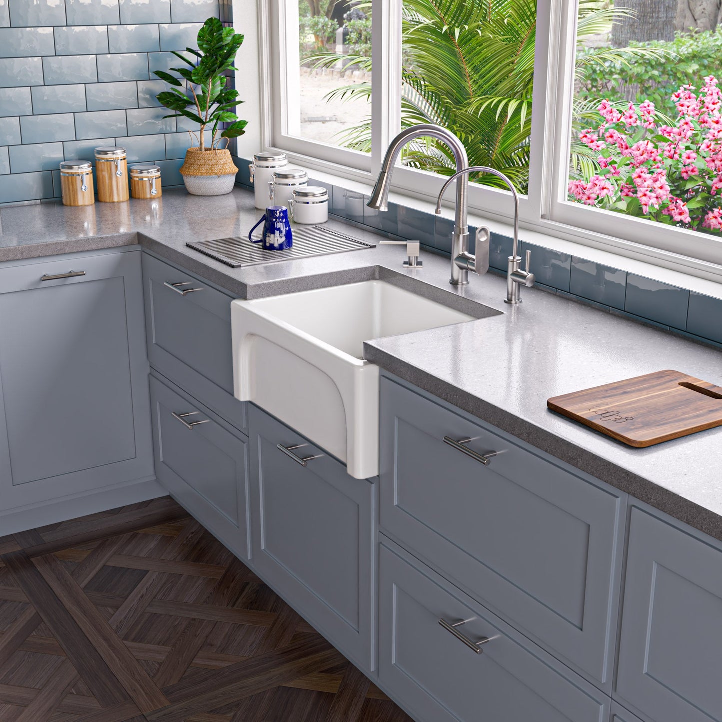 ALFI brand AB2418ARCH Arched Apron Thick Wall Fireclay Single Bowl Farm Sink