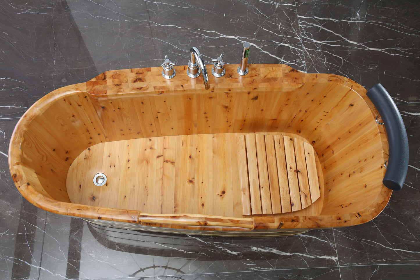 ALFI brand  AB1136 61" Free Standing Cedar Wooden Bathtub with Chrome Tub Filler