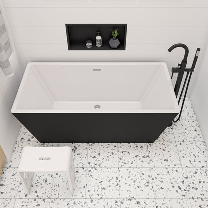 ALFI brand  AB8834 59 inch Black & White Rectangular Acrylic Free Standing Soaking Bathtub