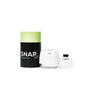 Snap hand sanitizer with black and green packaging on a white background