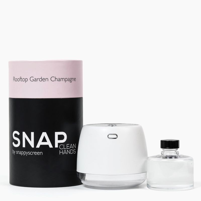 Snap hand sanitizer with packaging on a white background