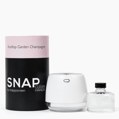 Snap hand sanitizer with packaging on a white background