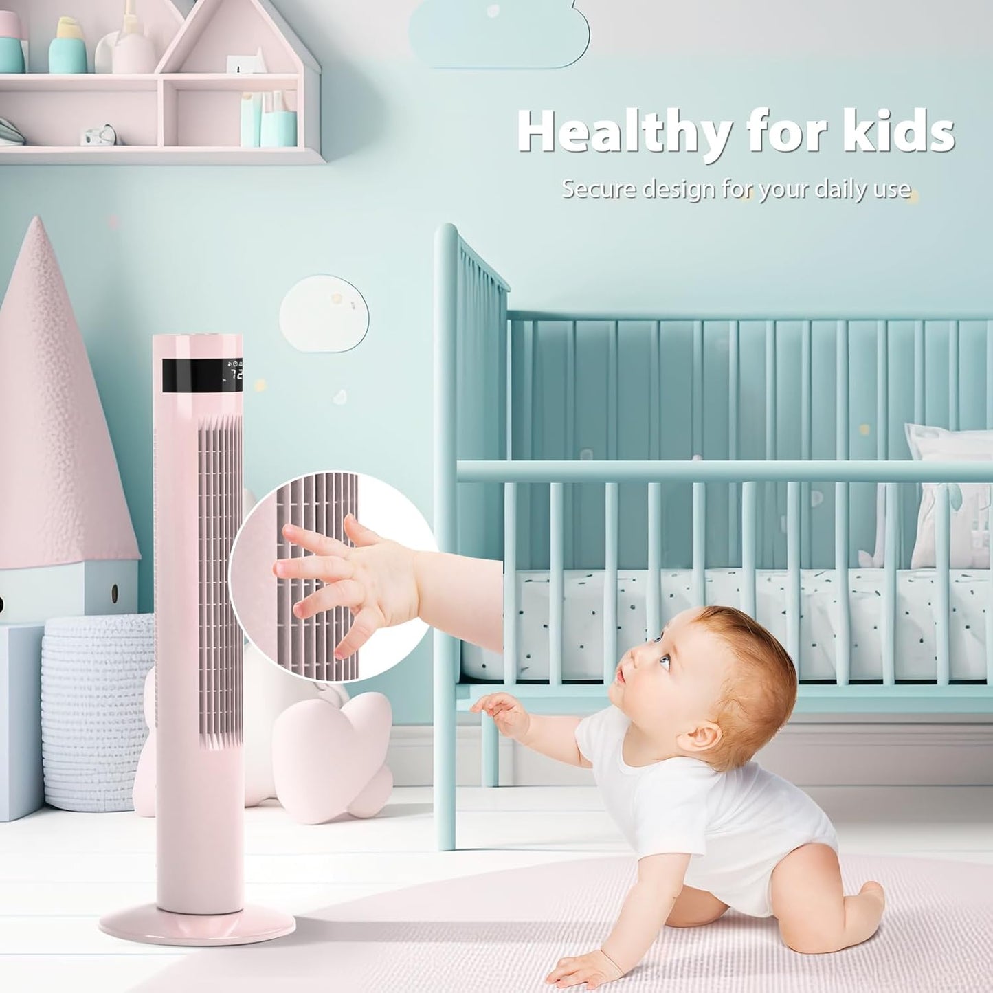 Tower Fan Portable Electric Oscillating Fan Quiet Cooling Remote Control Standing Bladeless Floor Fans 3 Speeds Wind Modes Timer