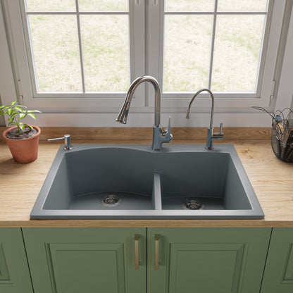 ALFI brand AB3320DI 33" Double Bowl Drop In Granite Composite Kitchen Sink