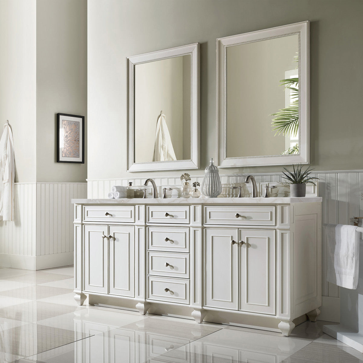 Bristol 72" Double Vanity Cabinet, Bright White