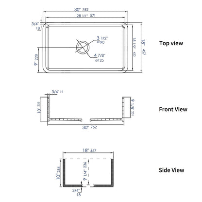 ALFI brand ABF3018 Smooth Apron 30" x 18" Single Bowl Fireclay Farm Sink