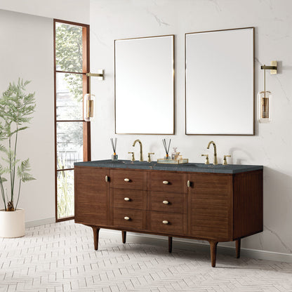 Amberly 72" Double Vanity Cabinet, Mid-Century Walnut