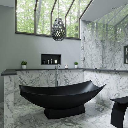 ALFI brand  AB9992BM Black Matte 71" Solid Surface Resin Free Standing Hammock Style Bathtub