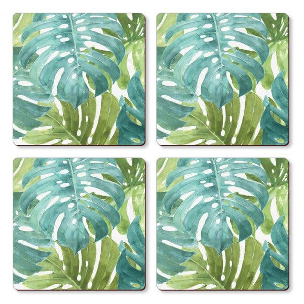 Tropical Green Absorbent Cork Back Coaster 4 Pack