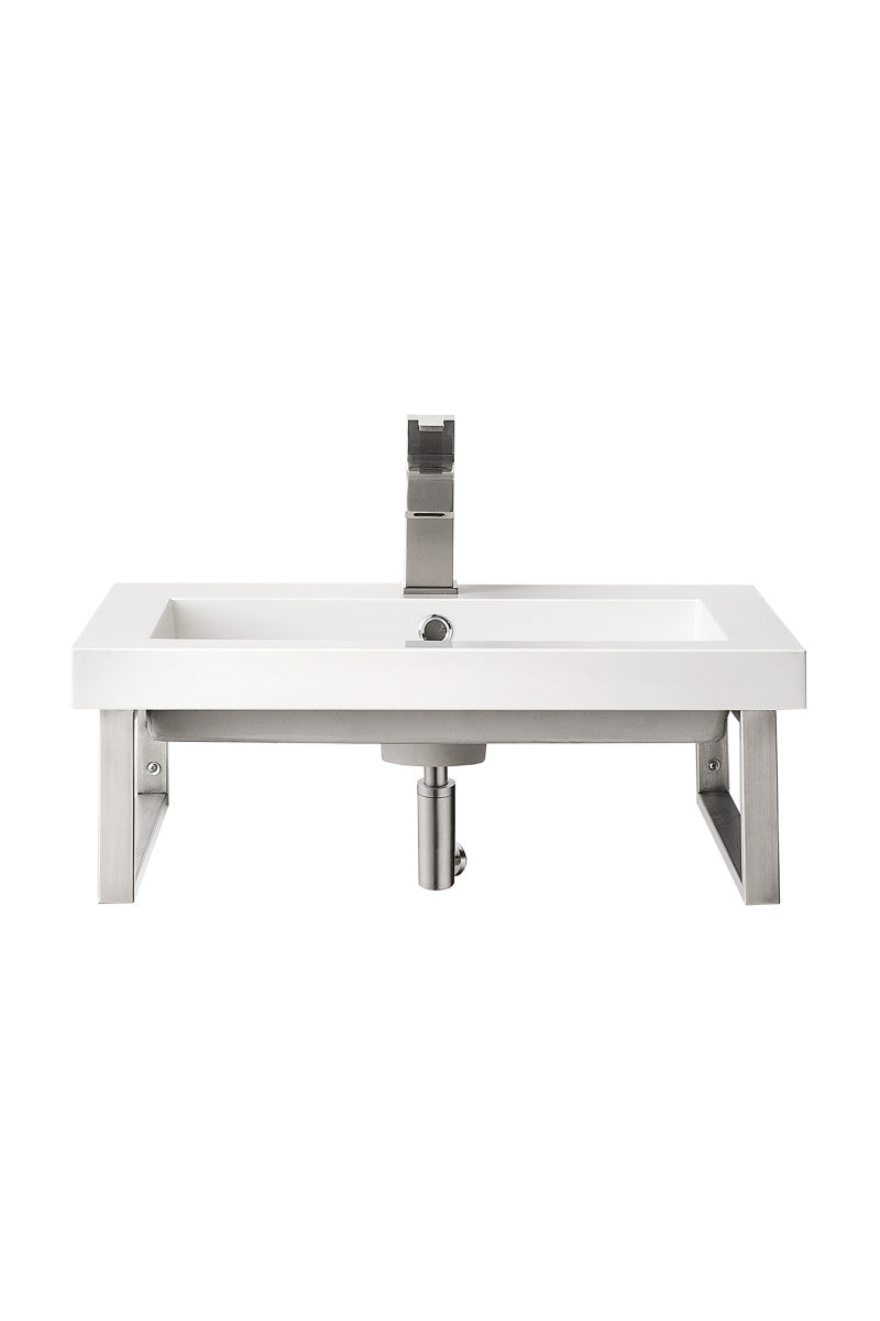 Two Boston 18" Wall Brackets, Brushed Nickel w/ 23.6" White Glossy Composite Stone Top