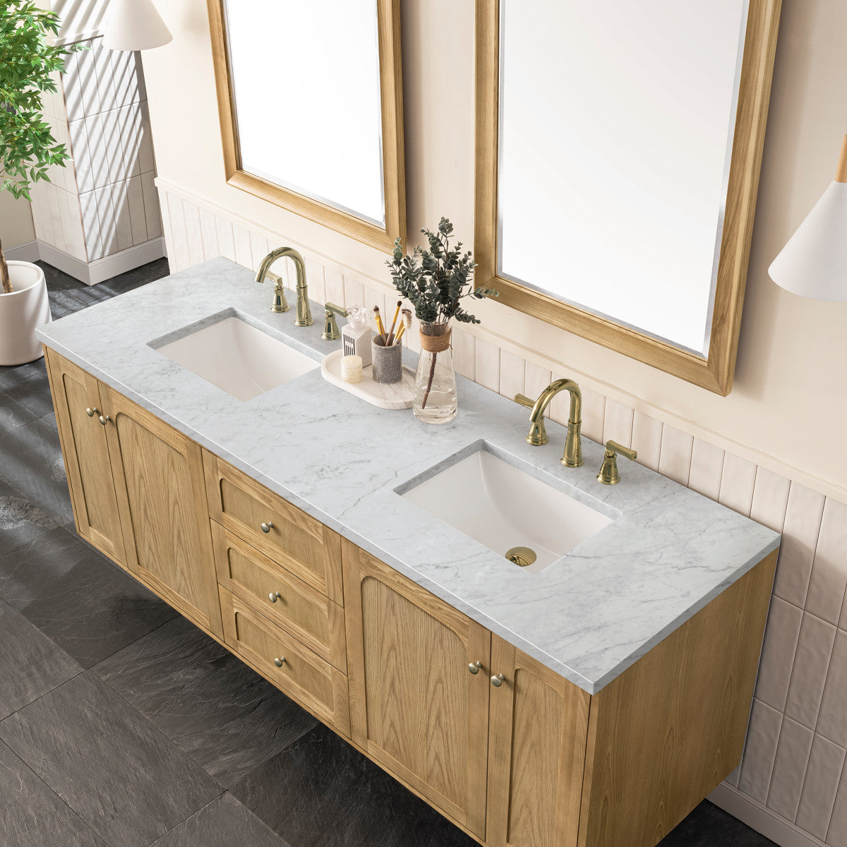 Laurent 72" Double Vanity Cabinet, Light Natural Oak