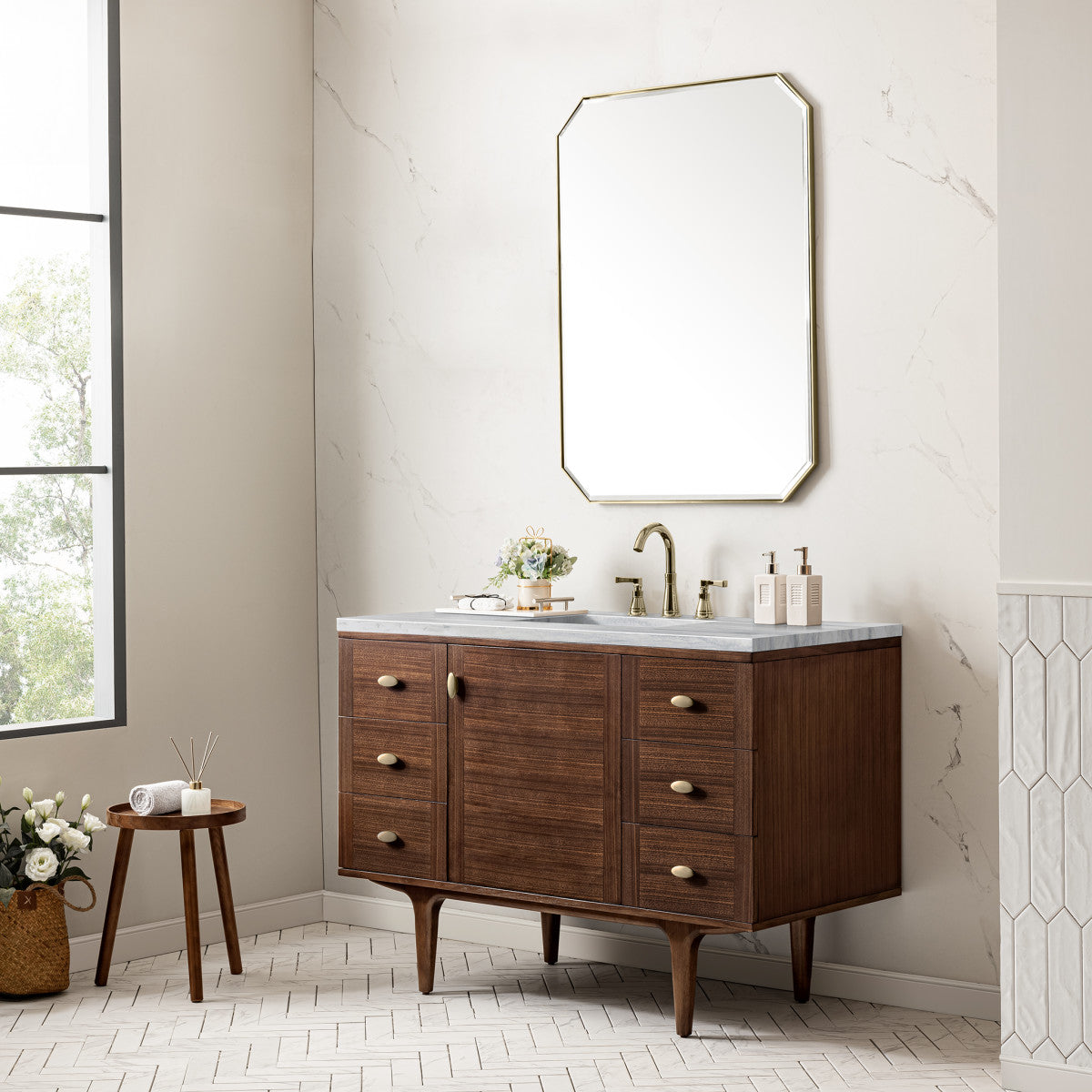 Amberly 48" Single Vanity Cabinet, Mid-Century Walnut