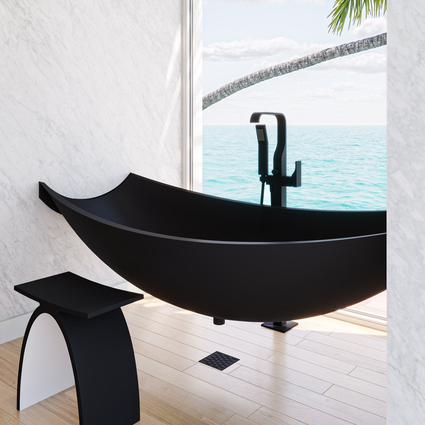 ALFI brand HammockTub2 HammockTub2 71" Solid Surface Resin Suspended Wall Mounted Hammock Bathtub