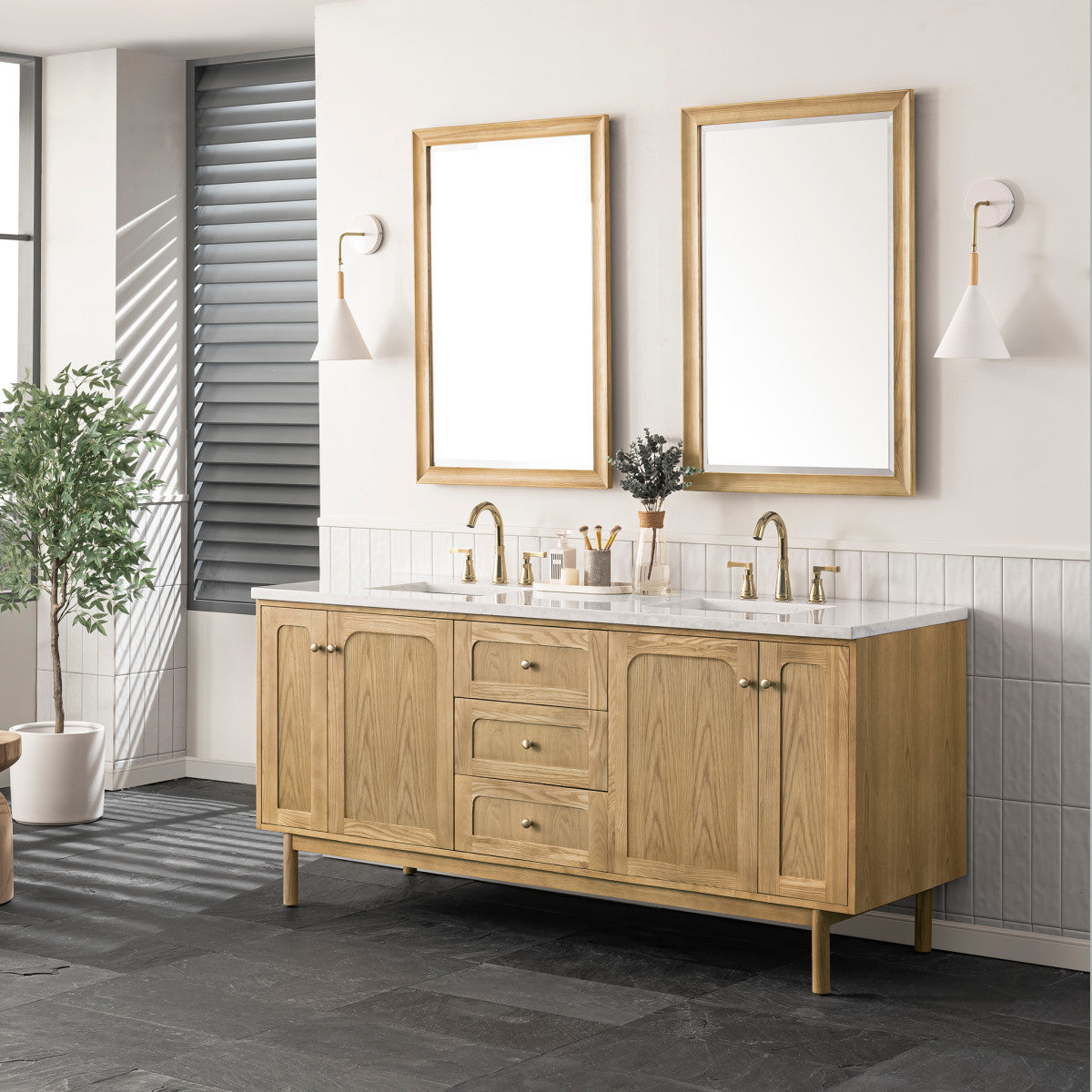 Laurent 72" Double Vanity Cabinet, Light Natural Oak