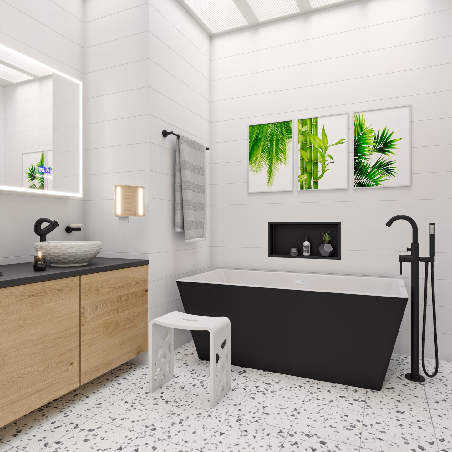 ALFI brand  AB8834 59 inch Black & White Rectangular Acrylic Free Standing Soaking Bathtub