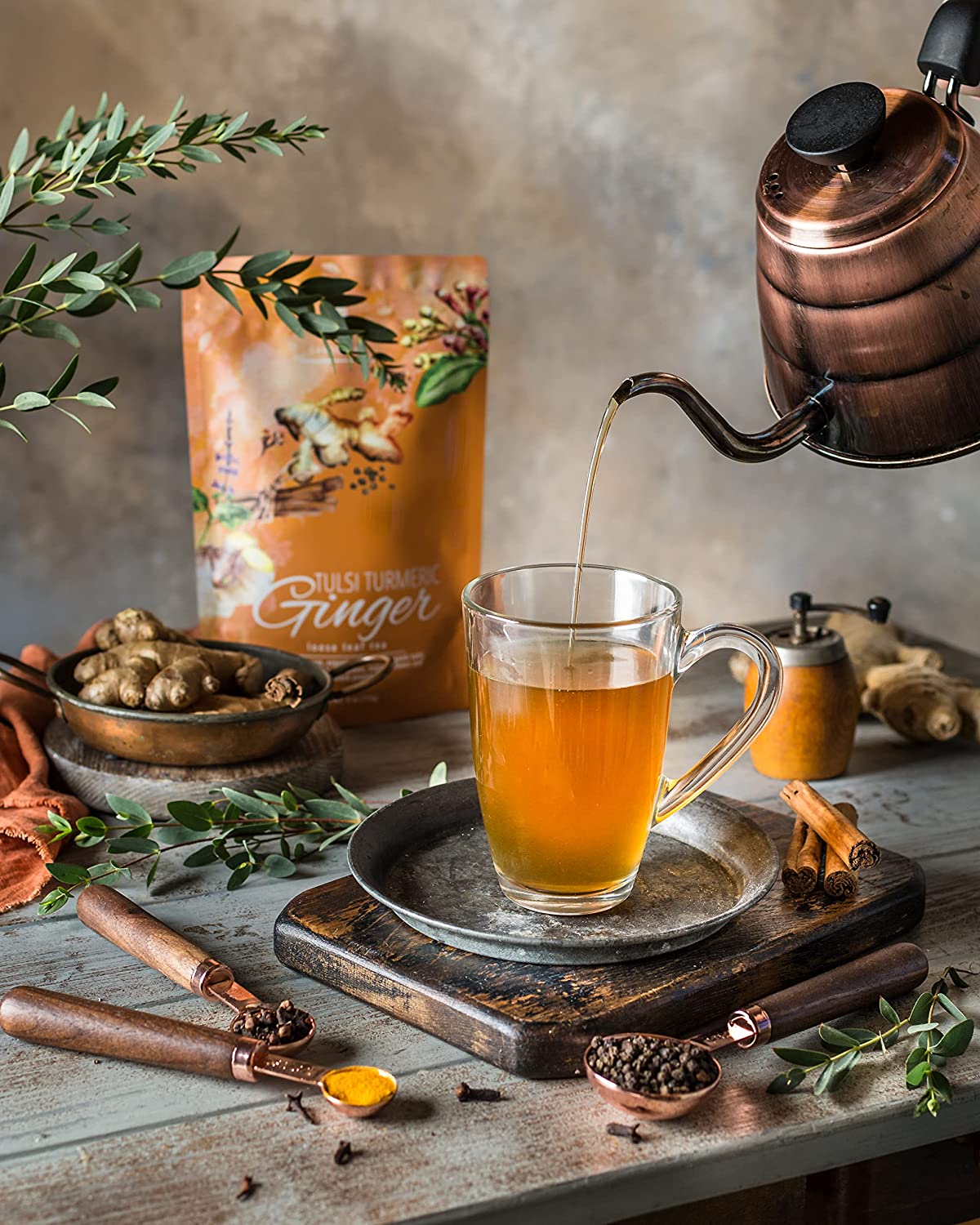 Turmeric Ginger Tulsi Chai Loose Tea, Ayurvedic Anti-Inflammatory Blend - Caffeine Free - 55+ Cups - USDA Organic & Kosher - 4 oz (113g)