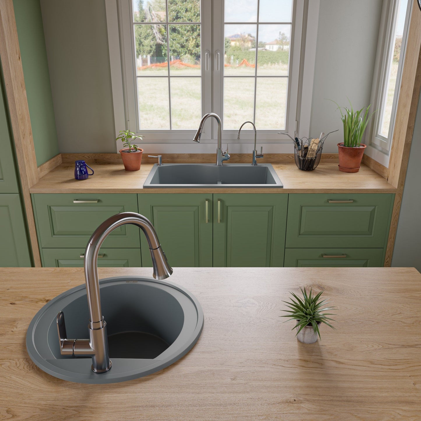 ALFI brand AB3320DI 33" Double Bowl Drop In Granite Composite Kitchen Sink