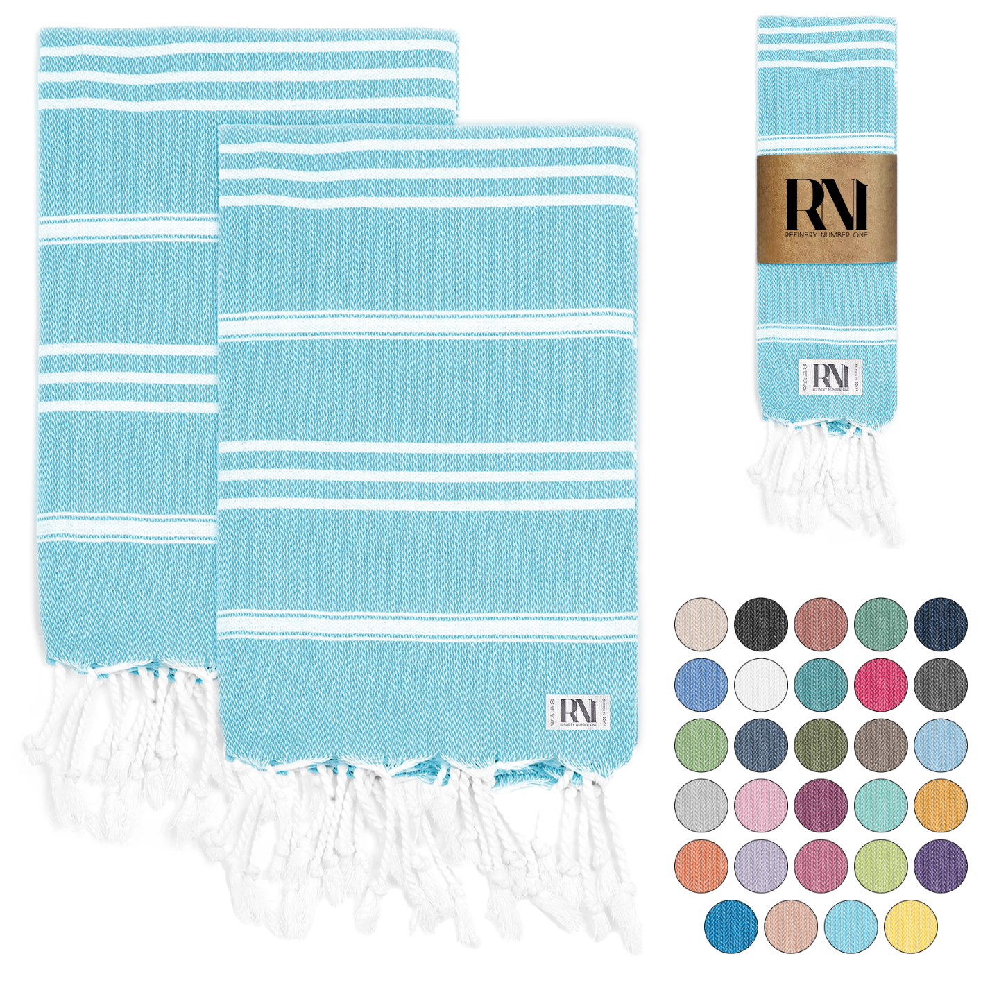Istanbul Classic Turkish Hand Towel Set of 2 for Kitchen, Bath, Beach, Gym, and Yoga 17"x30"