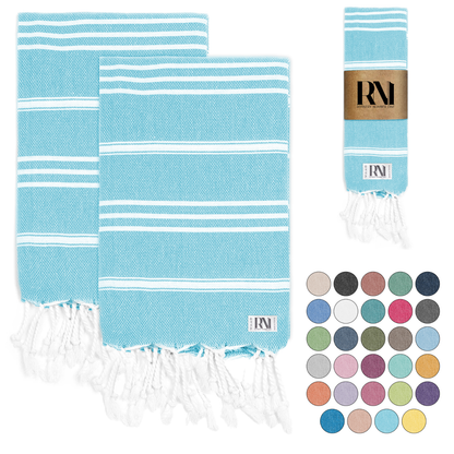 Istanbul Classic Turkish Hand Towel Set of 2 for Kitchen, Bath, Beach, Gym, and Yoga 17"x30"