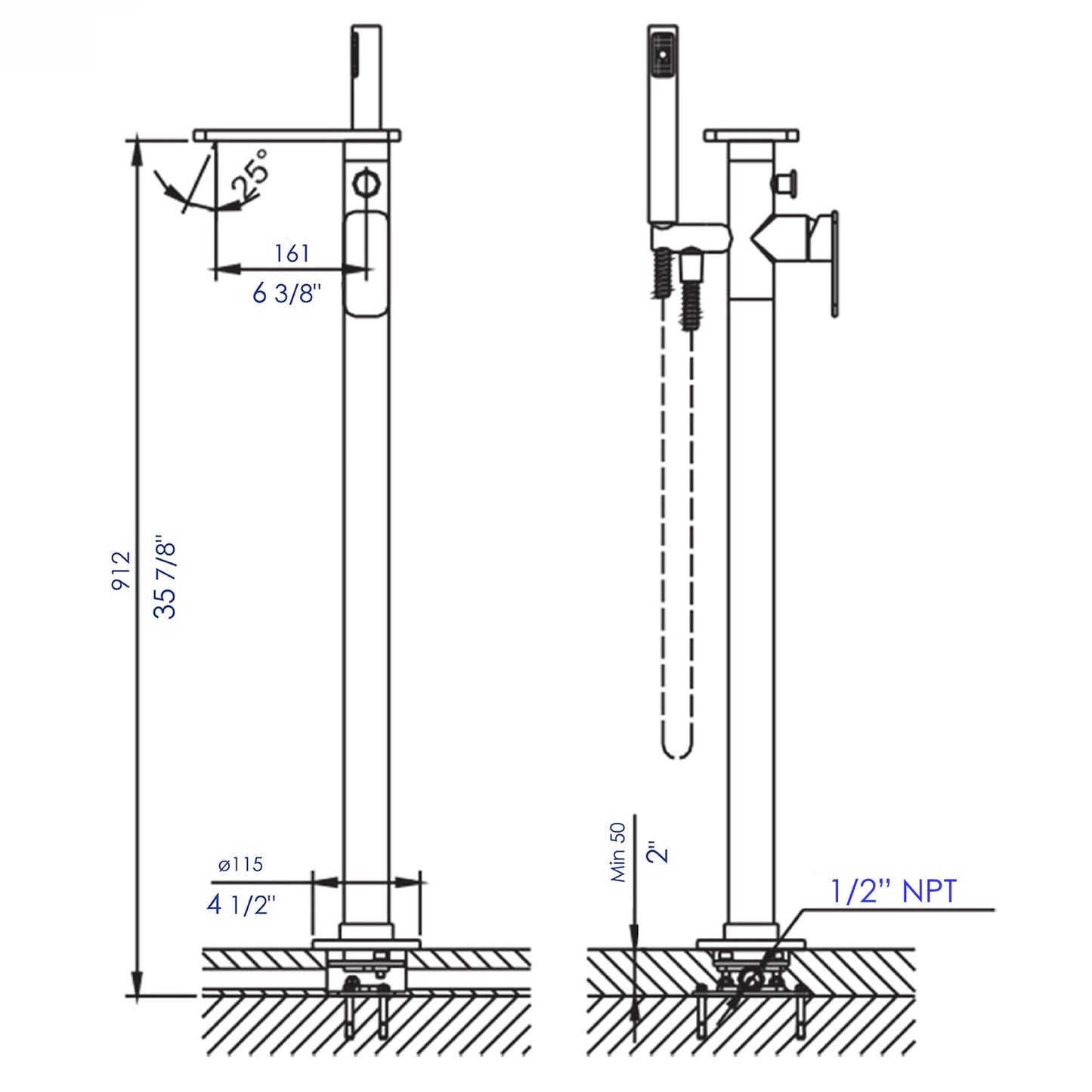 ALFI brand AB2875 Free Standing Floor Mounted Bath Tub Filler